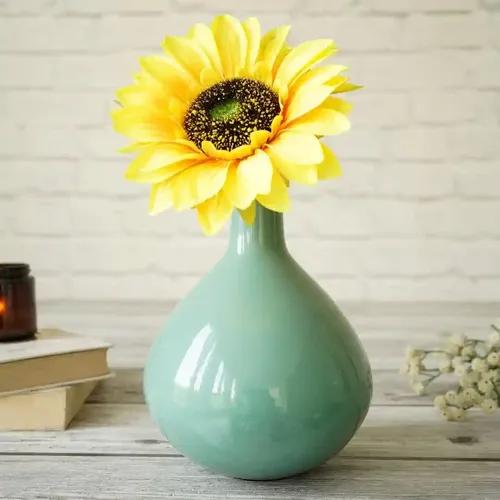 Behoma Metal Flower Vase for Home Decor Bedroom Living Room Office Wedding | Table Decorative Item for Festivals Birthday Sea Mist Green Tall Vase (Flower Not Included).