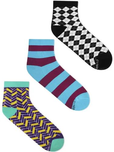 DYNAMOCKS Men's and Women's Combed Cotton Ankle Length Socks (Pack of 3) (Multicolour, Free Size)_Urbane_BoldAquaWine_DandyBnW