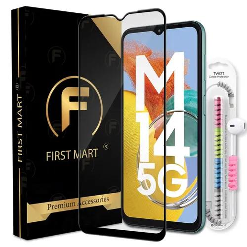 FIRST MART Premium Tempered Glass for Samsung Galaxy M14 5G / Samsung A14 5G / Samsung F14 5G with Edge to Edge Coverage and Cable Protector and Easy Installation Kit, Pack of 1