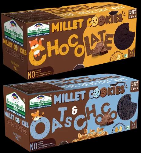 Tummy Friendly Foods Millet Cookies - Chocolate, Oats-Chocolate - Pack Of 2 - 75G Each. Healthy Ragi Biscuits, Snacks For Baby, Kids & Adults