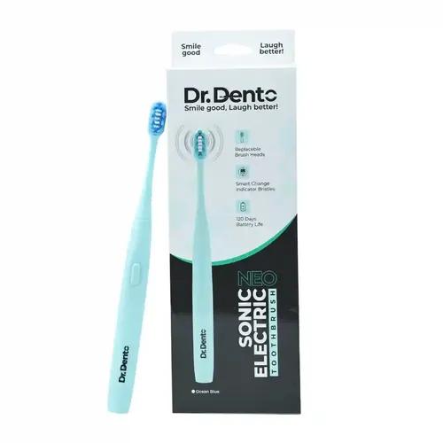 Dr.Dento Neo Sonic Electric Ultra | Soft Dupont and Vibrating Bristles | Toothbrush with 2 Brush Heads & 1 Brush Head Cover | AAA Powered Battery | 120 Days Battery Life | Ideal for Unisex Adults (Ocean Blue)