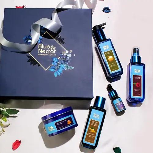 BLUE NECTAR Bridal Gift Set for Daughter, Sister & Friend | Turmeric Ubtan, Rose Face Mist, Face Wash, Turmeric Nalpamaradi Oil & Face Serum | Ideal Wedding Gift for Women | For All Skin Types