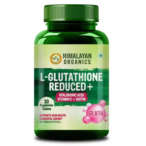 Vlado’s Himalayan Organics L-Glutathione Reduced+ With Hyaluronic Acid Vitamin E + Biotin | Support Skin Health Reduce Dark Spot | Antioxidant Support - 30 Veg Tablets