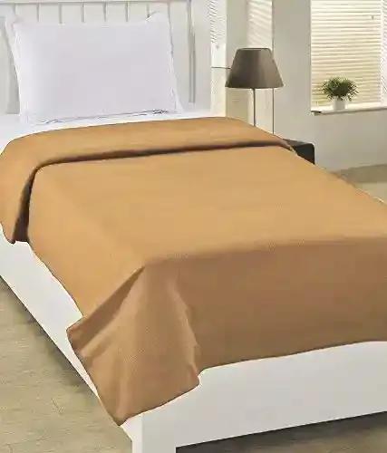 THE HOME TALK Polar Fleece Single Bed Blanket | Thermal Lightweight Spread | Poly-Fiber Material | All Season Cozy Bedsheet | AC Blanket | 140 x 200cm | 140 GSM | Camel