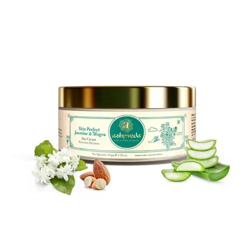 ASHPVEDA Ayurvedic Skin Perfect Jasmine & Mogra Day Cream, UVA/UVB Sun Protector, Chemical Free Sun Protector Cream for Women and Men (50 gm)