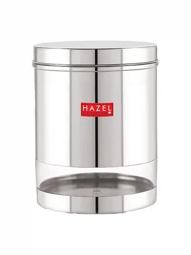 HAZEL Stainless Steel Container For Kitchen Storage Transparent See Through Glossy Finish Storage Jar Dabba, Set of 1, 2200 ML, Silver