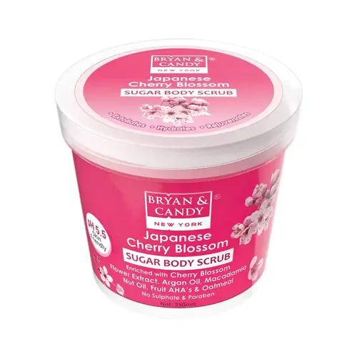 Bryan & Candy Cherry Blossom Sugar Body Scrub PH 5.5 For Tan Removal & Exfoliation|For Women & Men|Enriched with Macadamia and Argan oil|Removes Dirt & Dead Skin from Knees, Elbows & Ankles - 250g