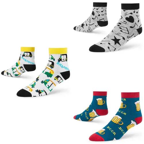 DYNAMOCKS Men's and Women's Combed Cotton Ankle Length Socks (Pack of 3) (Multicolour, Free Size)_Beer_Rickshaw_Music