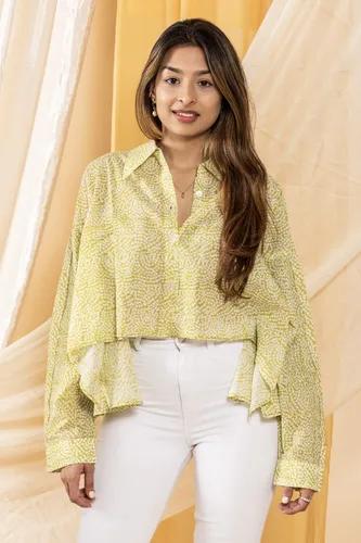 Lemon Green Bandhani High-Low Shirt - Small