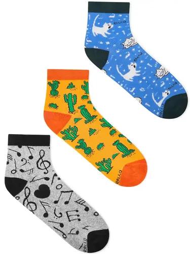 DYNAMOCKS Men's and Women's Combed Cotton Ankle Length Socks (Pack of 3) (Multicolour, Free Size)_Music_Cactus_BlueKitty