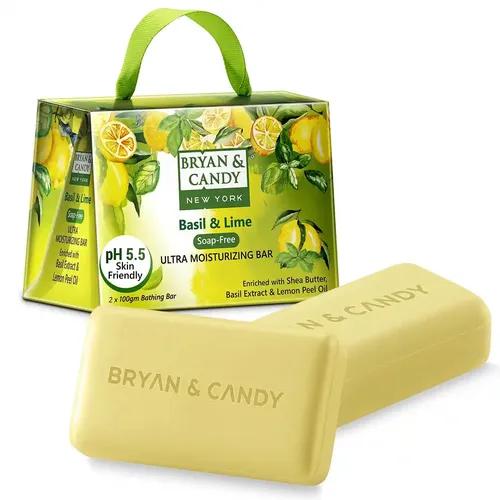 Bryan & Candy Basil And Lime Ultra Moisturizing Bathing Bar Enriched with Shea Butter, Basil Extract & Lemon Peel Oil, Skin Friendly pH 5.5 for Polishing & Toning Skin, All Skin Types (2 X 100 gm)