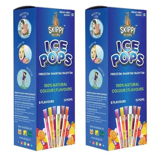 SKIPPI ICE POPS 100% Natural Freezer Pops, Juice Bars, Ice Pops ALL FLAVORS (12+12 Pops Boxes)