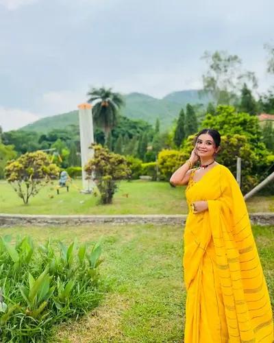 Ghicha Silk Stripes Saree - Yellow