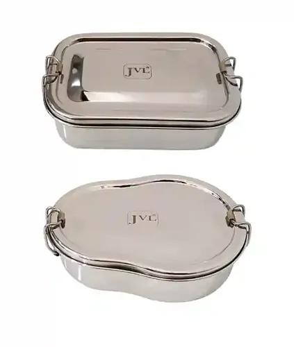 Jvl Stainless Steel Rectangular & Guitar Shape Single Layer Combo Lunch Box With Inner Plate Small - Set Of 2