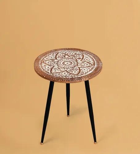 CASA DECOR Floral Bloom Carved Accent Table End Table Side Table Coffee Round Table for Living Room