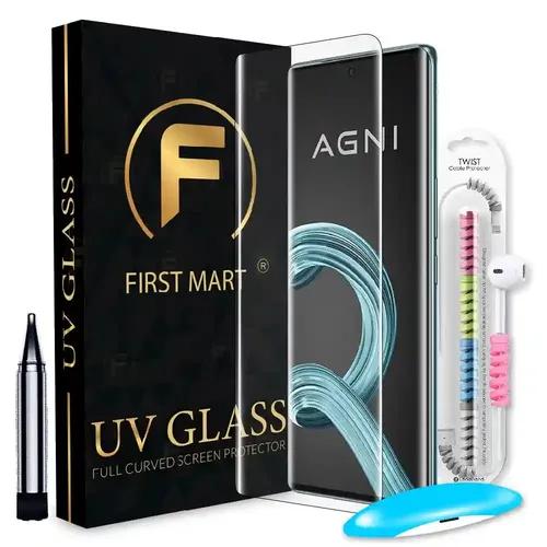 FIRST MART Tempered Glass for Lava Agni 2 5G with Edge to Edge Full Screen Coverage and Easy UV Glue Installation Kit and Cable Protector, Pack of 1