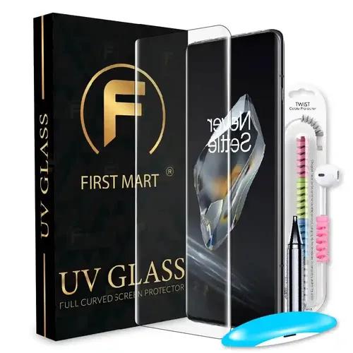 FIRST MART Tempered Glass for OnePlus 12 5G with Edge to Edge Full Screen Coverage and Easy UV Glue Installation Kit and Cable Protector, Pack of 1