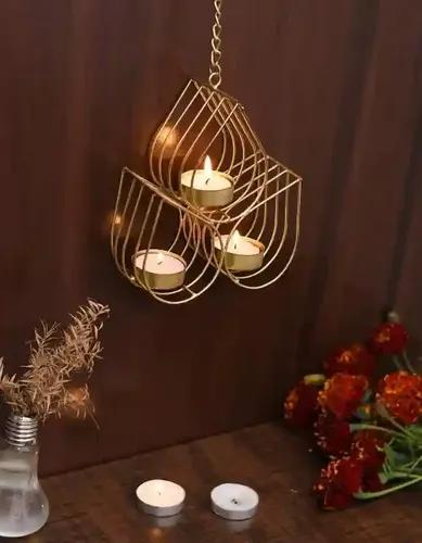 AMASS HANDICRAFTS Tree Beautiful Wall Hanging Tealight Candle Holder, Metal Wall Sconce with Tealight Candles for Diwali (Pack of 1) Gold