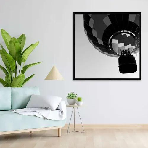 ArtzFolio Black & White Photo of Hot Air Balloon | Premium Canvas Painting for Bedroom & Living Room | Black Wood Frame | 16 x 16 inch (41 x 41 cms)