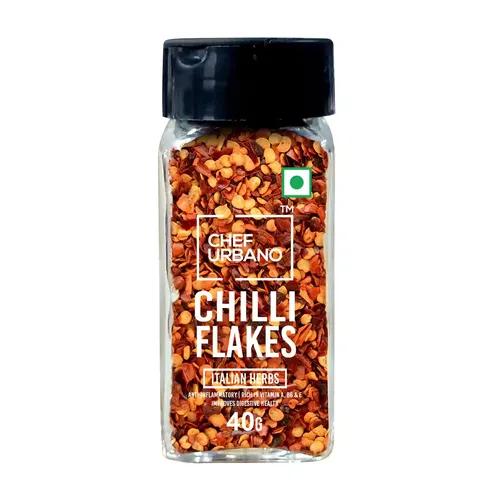 Chef Urbano Chilli Flakes Sprinkler 40 g | 100% Natural | Dried Red Chilly | Aromatic Spicy Dried Pizza / Pasta Seasoning | Premium Herbs and Spices | Glass Bottle