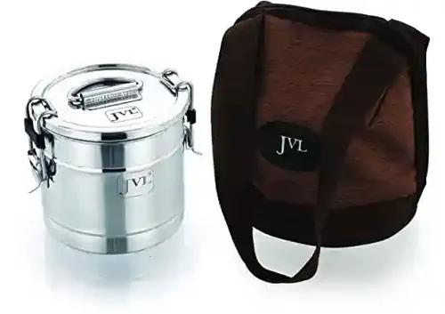 Jvl Stainless Steel Leaf Proof Single Layer - Small Lunch Tiffin Box With Spoon And Bag For Corporate - Mirror Finish