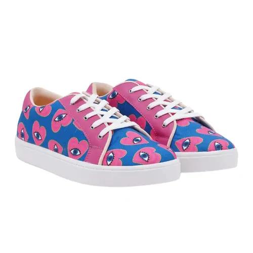 THE QUIRKY NAARI Mesmereyes Sneakers with Quirky Print | Blue & Pink - 6 UK