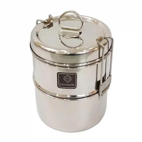 Srm Sonigara Round 3 In 1 Stainless Steel Lunch Box For Kids - Approx 450 Ml