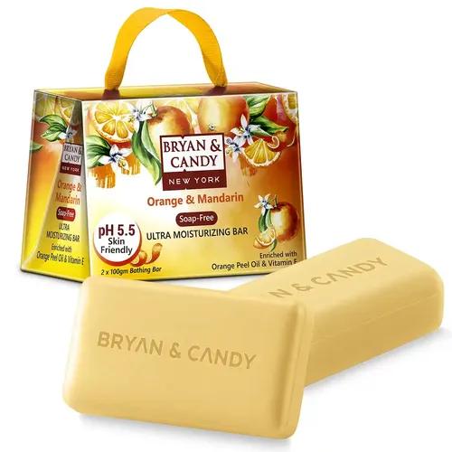 Bryan & Candy Orange & Mandarin Ultra Moisturizing Bathing Bar Enriched with Orange Peel Oil & Vitamin E, Skin Friendly pH 5.5 for Polishing & Toning Skin, All Skin Types (2 X 100 gm)