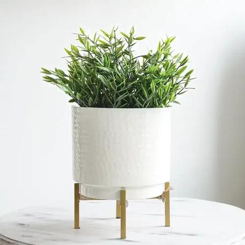 Behoma Hammered Metal Indoor Planter for Table Top and Floor | Living Room Drawing Room Balcony Office | Decoration Ideas for Plants| Small White Colour (Plants not Included)