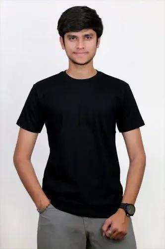 Solid Round Neck T-Shirt - Small (Black)