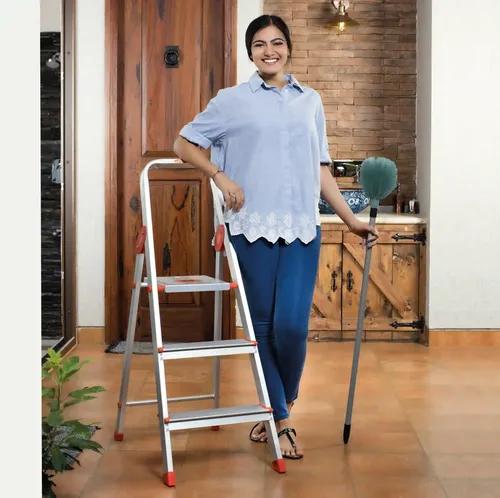 Bathla Advance 3-Step Foldable Aluminium Ladder For Home (Orange)