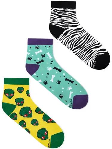 DYNAMOCKS Men's and Women's Combed Cotton Ankle Length Socks (Pack of 3) (Multicolour, Free Size)_Aliens_PawsNBones_Zebra