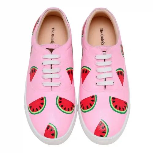 THE QUIRKY NAARI Watermelon Sneakers with Watermelon Motif | Pink - 4 UK