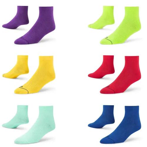 DYNAMOCKS Men's and Women's Combed Cotton Ankle Length Socks (Pack of 6) (Multicolour, Free Size)_Men_Solid_Purp_Neon_Yell_Red__Mint_Blu_1