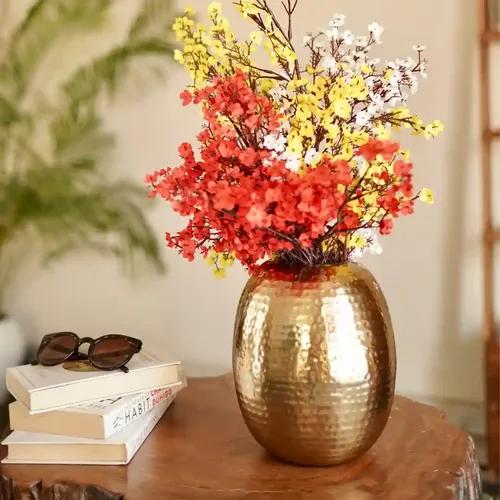 Behoma Metal Hammered Oval Shape Vase for Home Decor Decoratives for Indoor Outdoor Living Room Balcony | Best Gift for Birthday Anniversary Festival |Golden 1 Large Pcs (Flowers not Included)