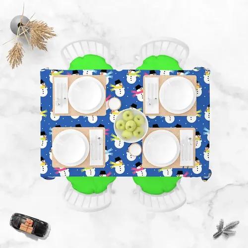 ArtzFolio Snowman | Table Cloth Cover for Dining & Center Table | Washable Waterproof Polyester Fabric | 8-Seater Table; 54 x 81 inch (137 x 206 cms)