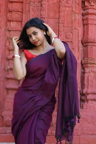 Pure Cotton Plain Saree - Deep Maroon