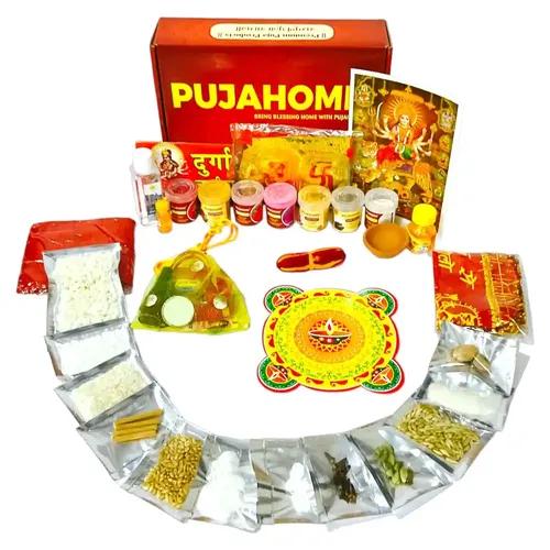 Pujahome Navratri Puja Samagri Kit/Navdurga Puja Kit for Durga Pujan | Navratri Poojan Kit | Ghat sthapna Poojan Kit| Maa Laxmi-Ambe-Durga(24 Items)