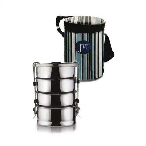 Jvl Stainless Steel Lunch Box For Kids Quadra 4 Layer Leak Proof Tiffin Box- Medium Size