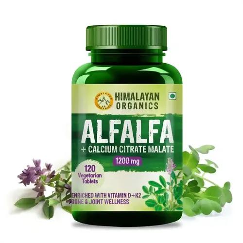 Vlado's Himalayan Organics Alfalfa Calcium Citrate Malate 1200Mg Enriched With Vitamin D+k2,Mk7,B12,Zinc & Magnesium | Boost Immunity | Good For Bone, Joint & Muscle Health - 120 Veg Tablets