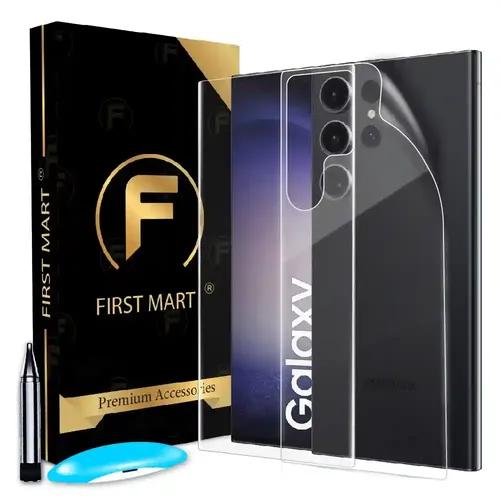 FIRST MART Tempered Glass for Samsung Galaxy S23 Ultra 5G with Edge to Edge Full Screen Coverage and Easy UV Installation Kit and Back Nano Membrane