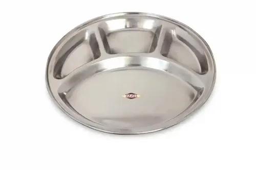 HAZEL Stainless Steel Round Dinner Plate with 4 Compartment Mess Plate Lunch Dish, Large, 1 Pc Set