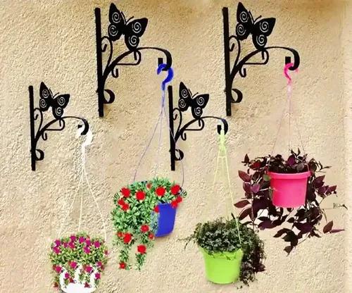 AMASS HANDICRAFTS Plant Hanger Wall Brackets Hook for Hanging Plants Wrought Iron Flower Pot Hook Flower Stand for Bird Feeders Flower Pots Hangers Pack of 4 (Black) Plant & Pot Not Included