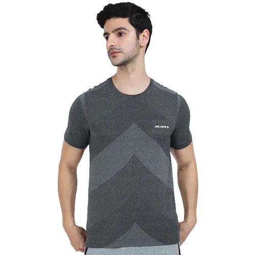 Men's Round Neck Quick Dry Breathable Gym T-Shirt - Grey (Medium)