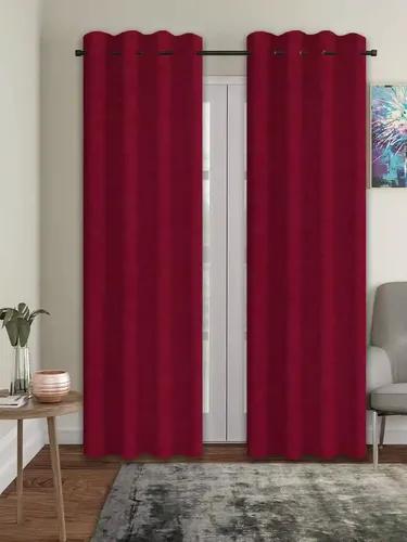 TRANCE HOME LINEN Solid Plain 7 Feet 100% Cotton Curtains for Door and Windows | 60-65% Room Darkening Curtain | Parda for Living Room Bedroom Office | (Maroon - Set 2, 7ft Door Curtains)