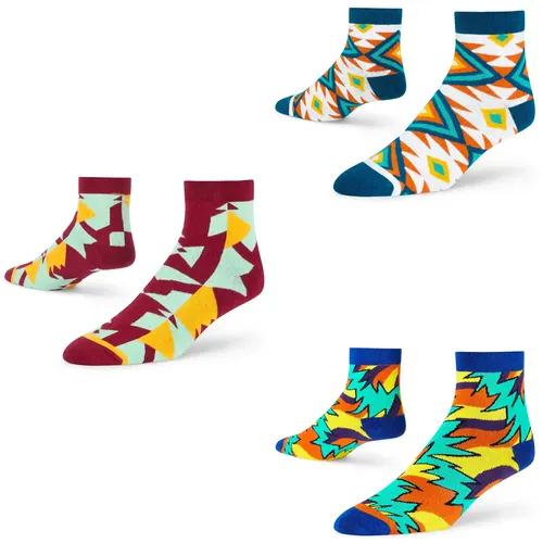 DYNAMOCKS Men's and Women's Combed Cotton Ankle Length Socks (Pack of 3) (Multicolour, Free Size)_Spark_Unique_White_Ritz