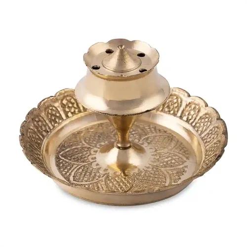 ALODIE - Brass Agarbatti Stand with Ash Catcher - Elegant Brass Agarbatti Stand for Pooja - Enhance Your Rituals with Stylish Agarbatti Holder Ash Collector - Functional Designs Agarbatti Stand (1)