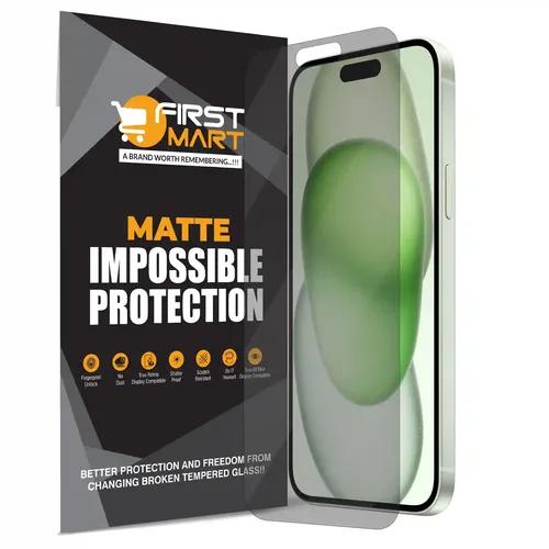 FIRST MART Matte Screen Protector for iPhone 15 Plus (6.7 Inch) Impossible Fiber Case Friendly Protection with Easy Installation Kit| Matte Fiber