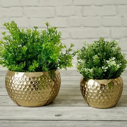 Behoma Metal Honeycomb Design Golden Planter for Home Decoration | Plant Pots for Home Living Room Bedroom Office Decor | Set of 2 (Plants not Included)