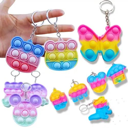 IncyWincy 12 Piece Compact Silicone Poppit Keychain Keyring Toy - Birthday Return Gift of Kids - Portable Bubble Popping Fun Stress Relief Fidget Toy- Travel Size Pop Bubble Keyring (Assorted, 12)